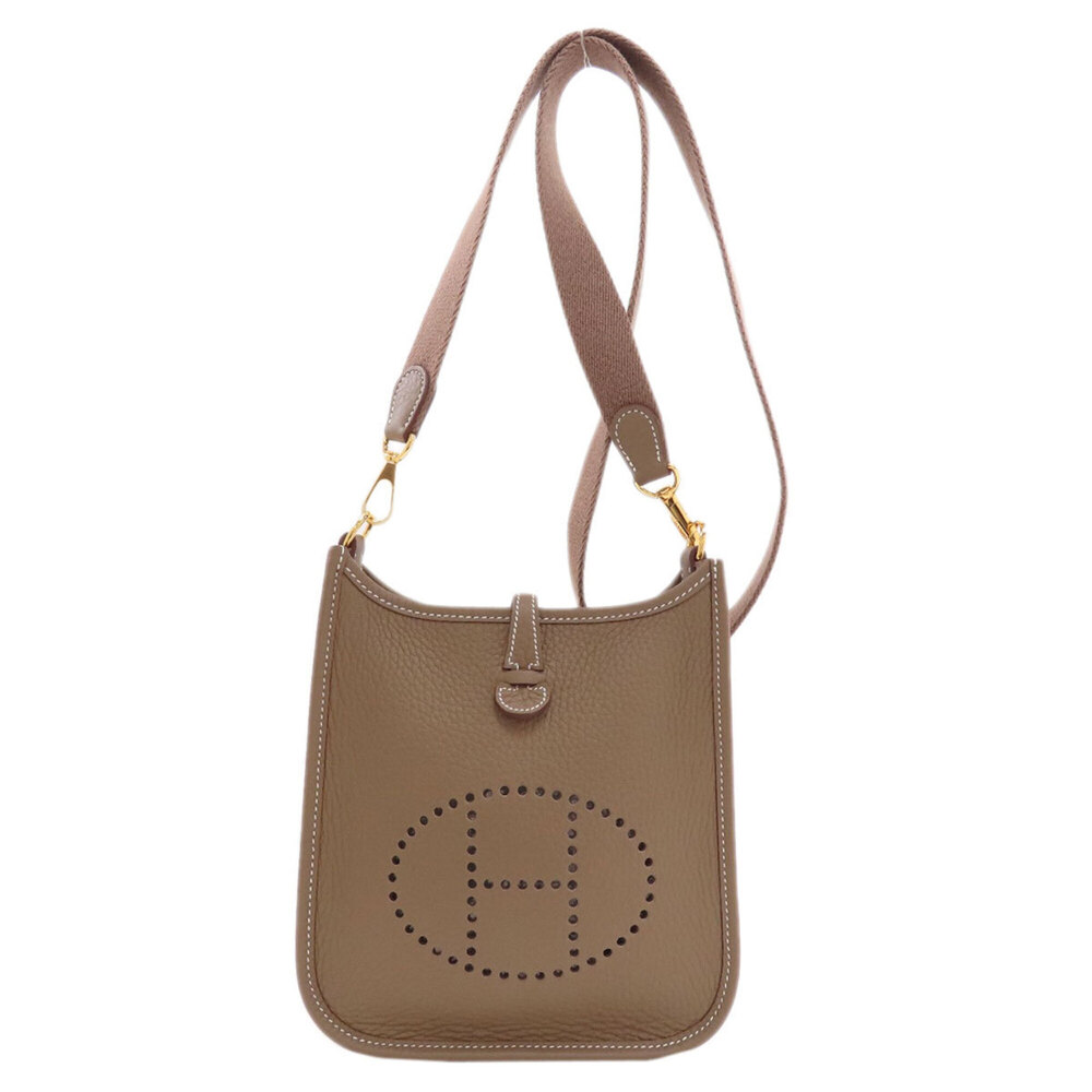 Hermes Evelyne TPM Etoupe Gold Hardware Shoulder Bag Taurillon Leather Women'...